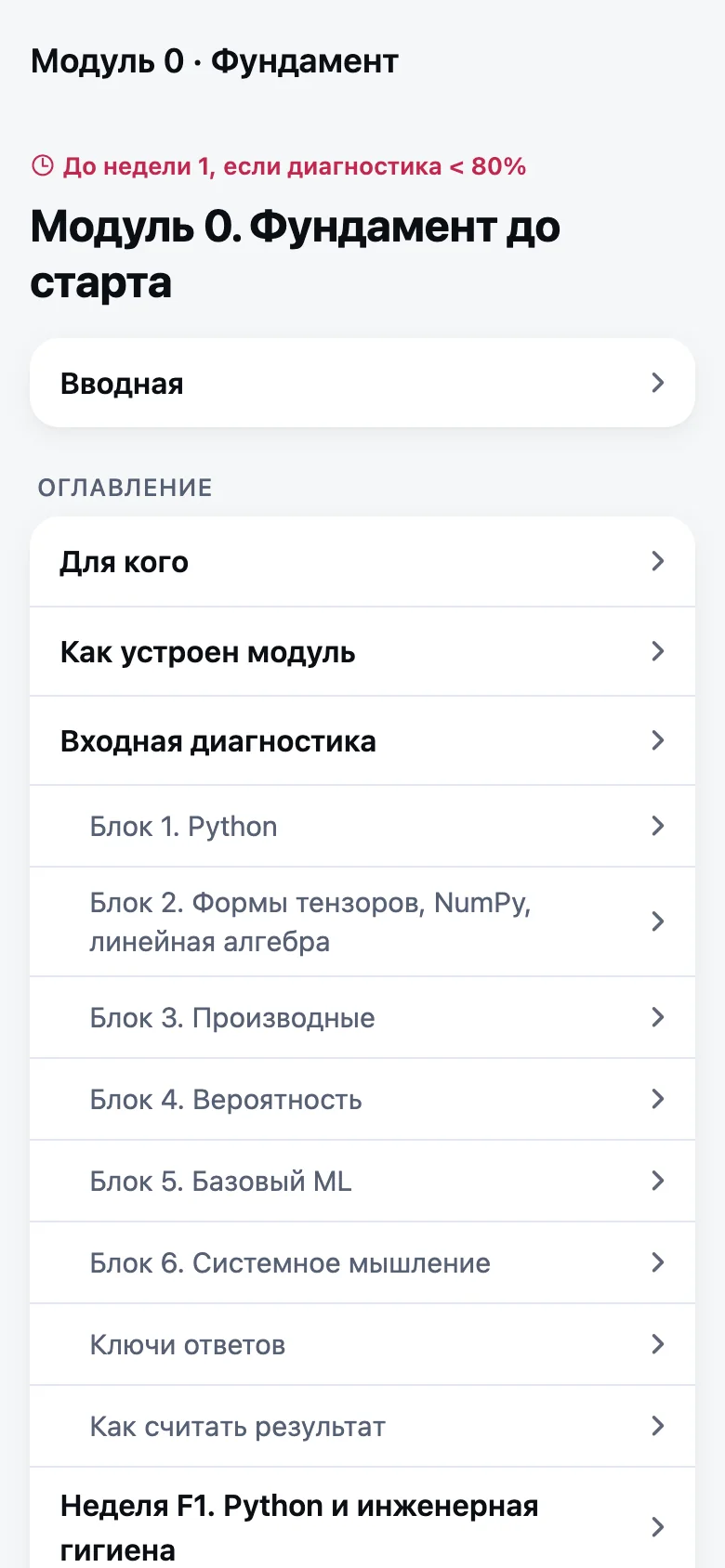 Экран «Модуль 0»