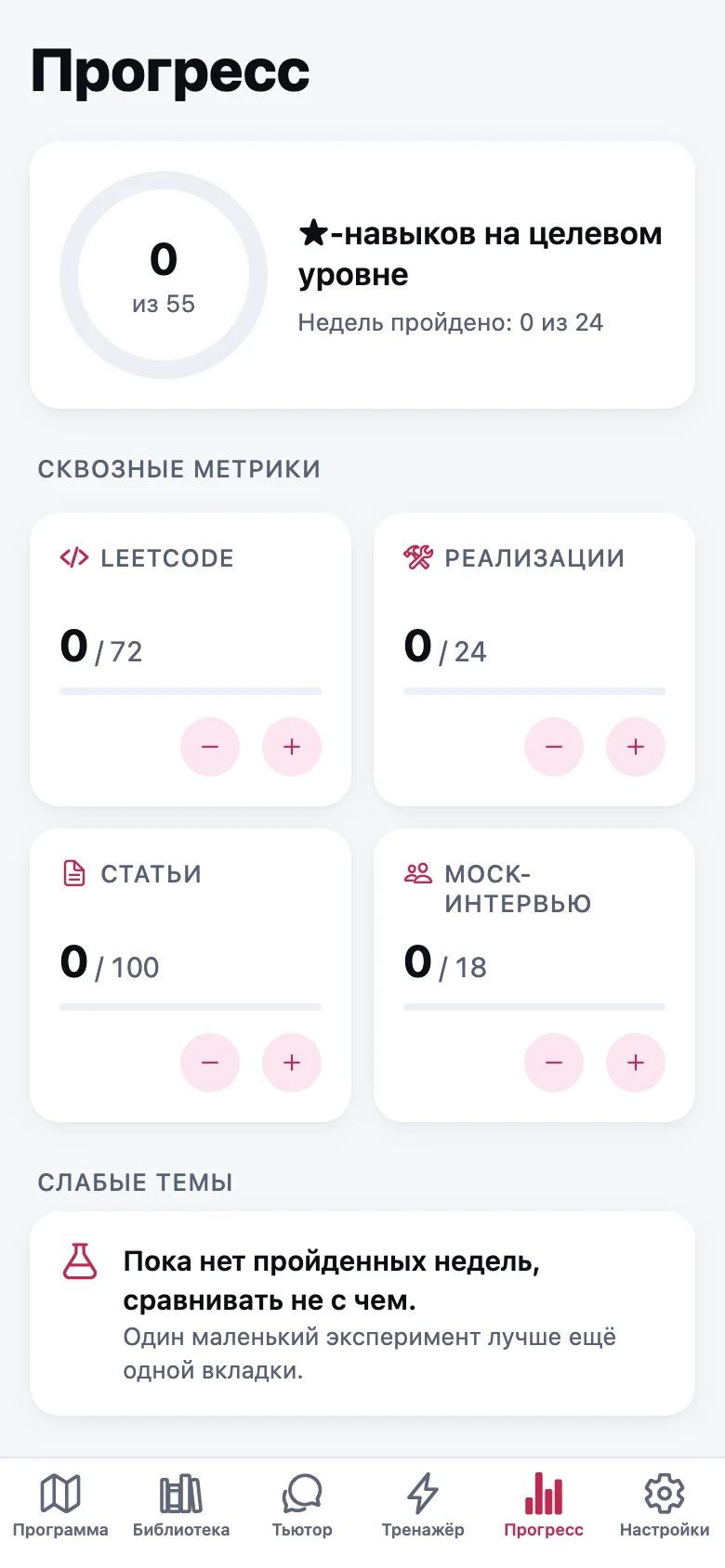 Экран «Прогресс»